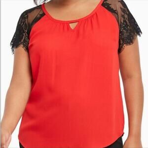 Torrid Keyhole Lace Sleeve Red Black Blouse Size 1X